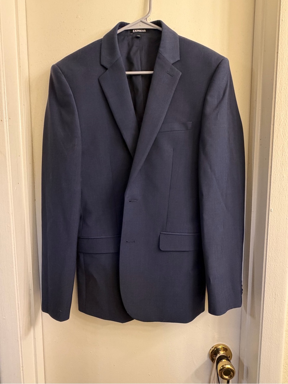 Express Men's Dark Navy Single-Breasted Two-Button Suit Jacket and Pants